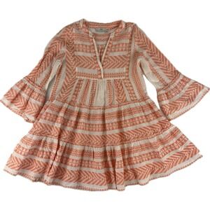 Devotion Twins Dress Womens Small Orange Peach Ella Embroidered‎ Tunic Tiered